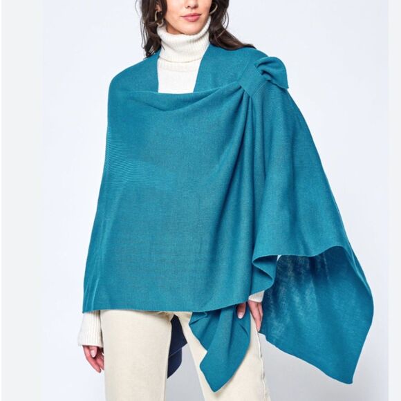Charming Charlie Solid Teal Ruana Wrap Sweater Shoulder Strap Stylish Womens - Picture 5 of 5